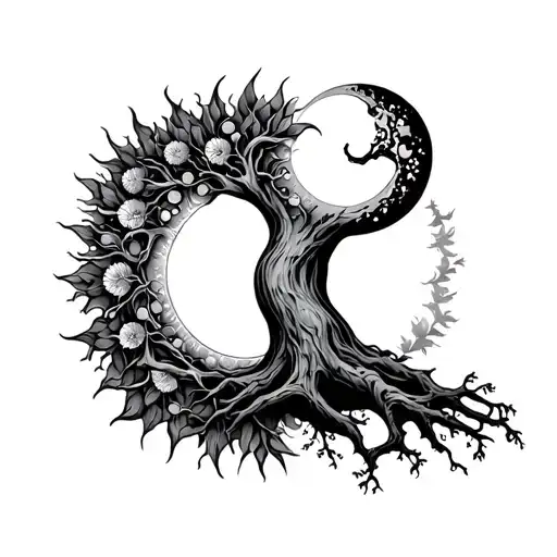 Tree With The Sun And Moon