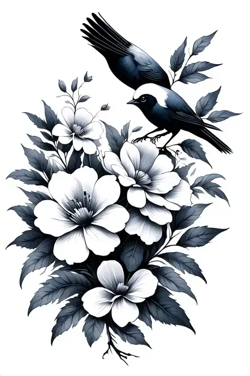 Minimalist Flowers And Bird