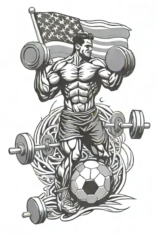 Brazilian Flag Intertwined With A Football And A Dumbbell To Represent Athlete Bodybuilding