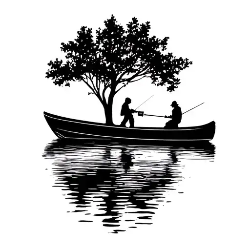 River Flat Bottom Boat Shadow Of Two People Fishing