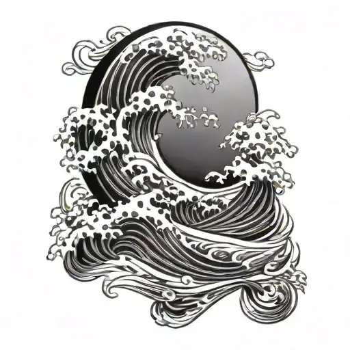 Japanese Letters With Waves Crashing And Sun Shining