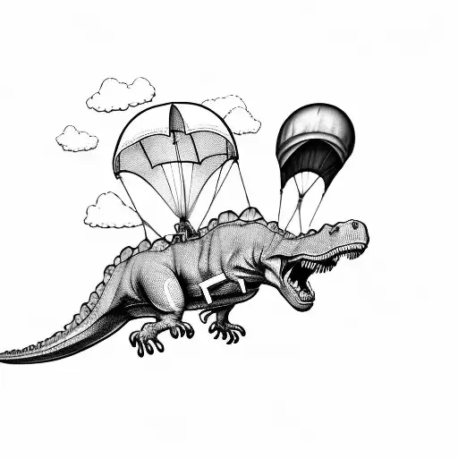 Dinosaur Parachuting From Plane