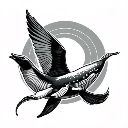 Whale And Straw Tail Bird Soaring