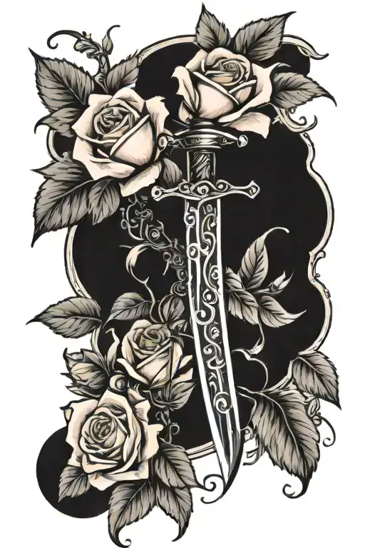 Small Sword With A Few Light Pink Roses Vined Around It