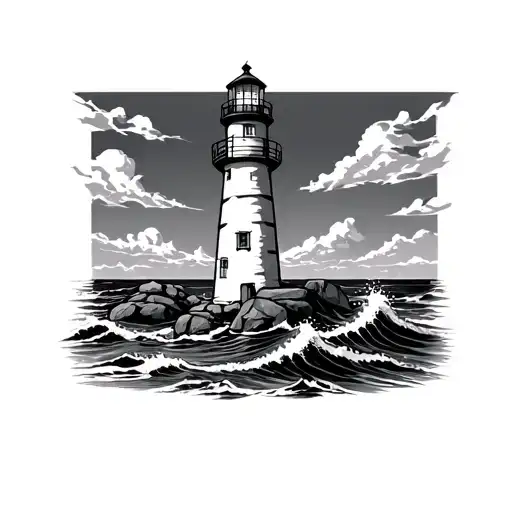 Lighthouse With Waves And Rocks Surrounded