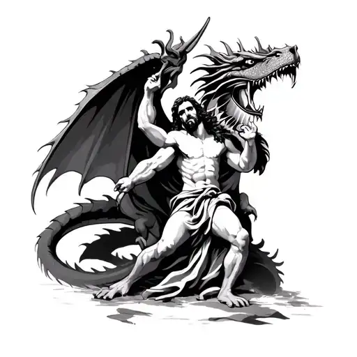 Jesus Fighting A Dragon