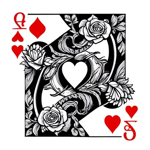 Queen Of Heart Card And Roses