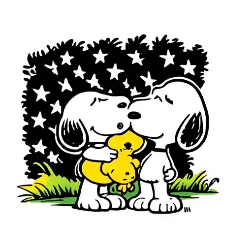 American Traditional Tattoo Of Snoopy Hugging His Yellow Friend