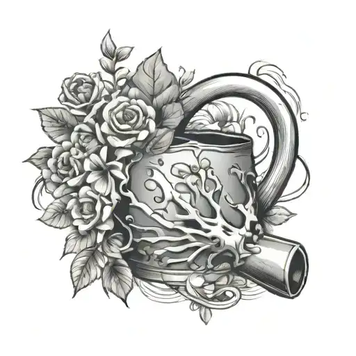 A Watering Can Held By A Skeleton Hand Watering A Heart With Flowers