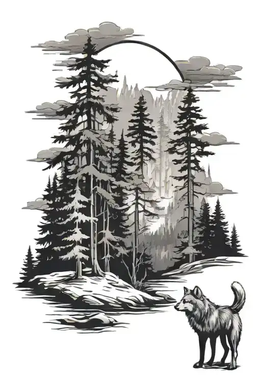 Forest Landscape With A Wolf Howling