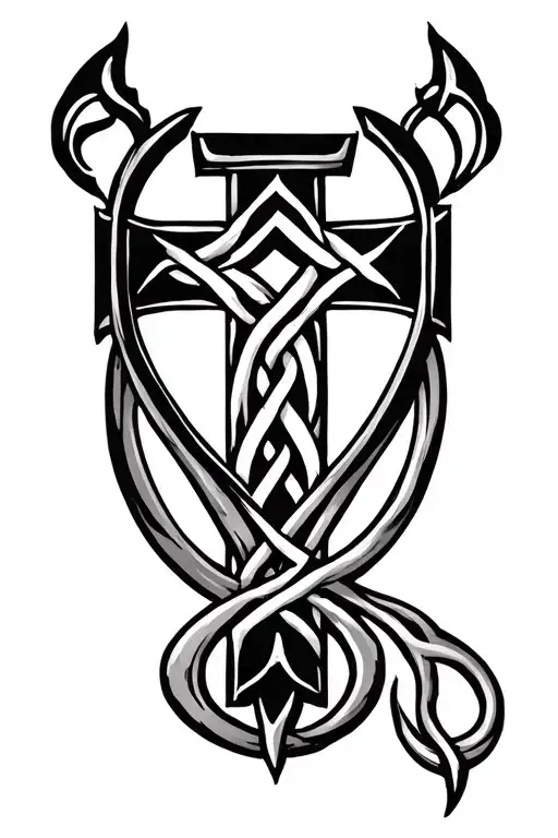 Christian Cross With Celtic Symbol Engravings