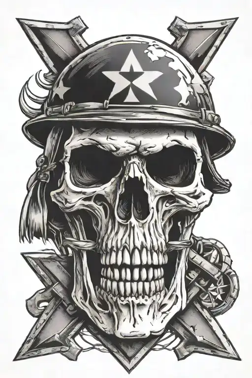Ww2 Skull Wearing Helmet With Iron Cross At The Battlefield