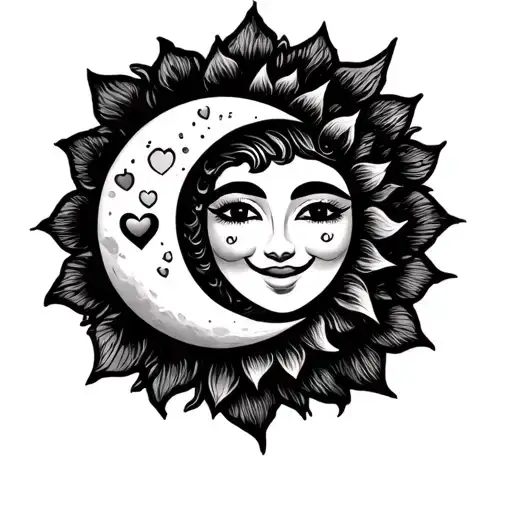 American Traditional Moon And Sun Tattoo Smiling Subtle Have Heart On They Cheeks