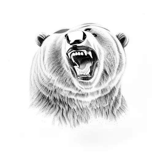 Grizzly Bear Roar In The Nature And Mountains