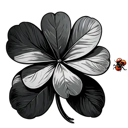 Lady Bug On A Single Four Leaf Clover