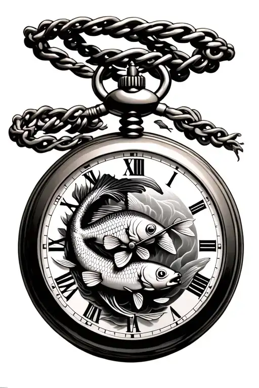 Pocket Watch With Fish Swimming