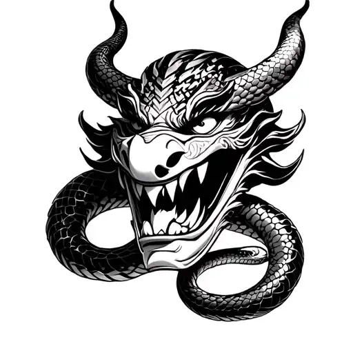 A Snake Behind A Oni Mask