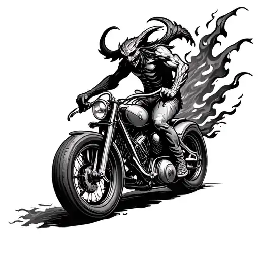 Realistic Demon Riding A Flaming Bike