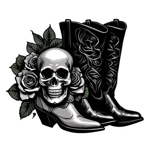 Cowboy Boot Skull Roses Intertwined