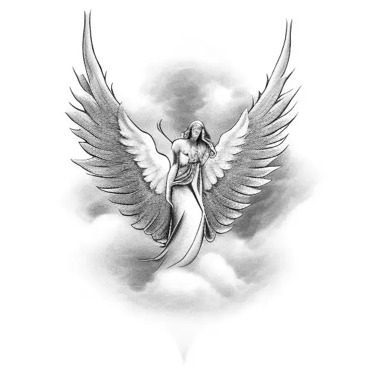 Dove In Heaven With Clouds Angel Wings