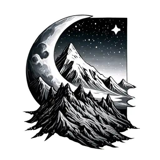 Moon Mountain And Stars