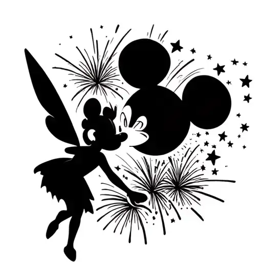 Disney Tinkerbell Shooting Small Stars That Go Into Fireworks Mickey Mouse Shape Fireworks