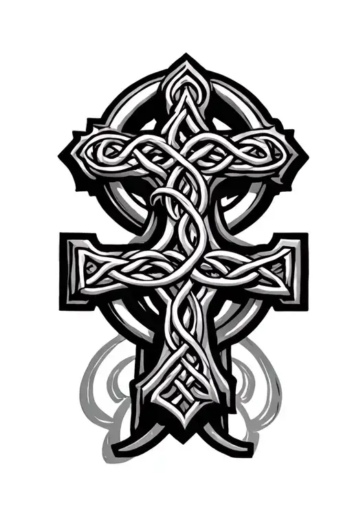 Christian Cross With Celtic Symbol Engravings