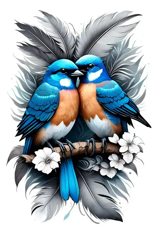 Bluebird And Feather Side By Side