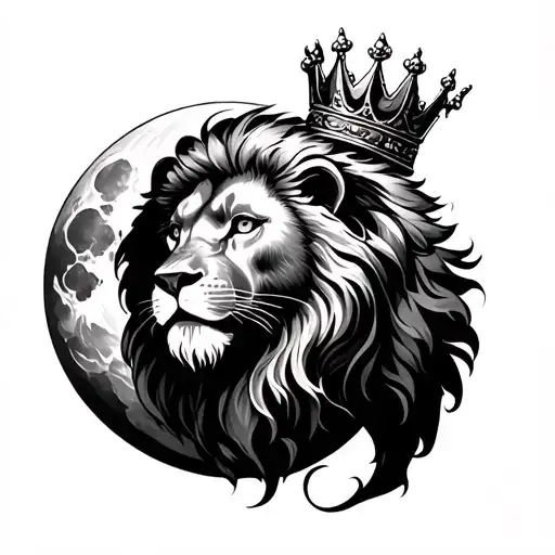 Moon And Lion Wearing A Crown
