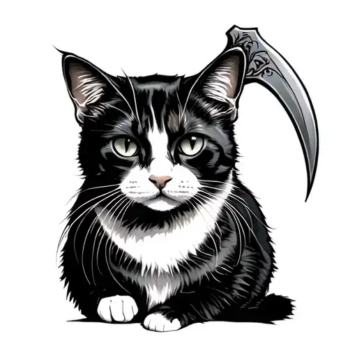 Calico Cat With A Scythe