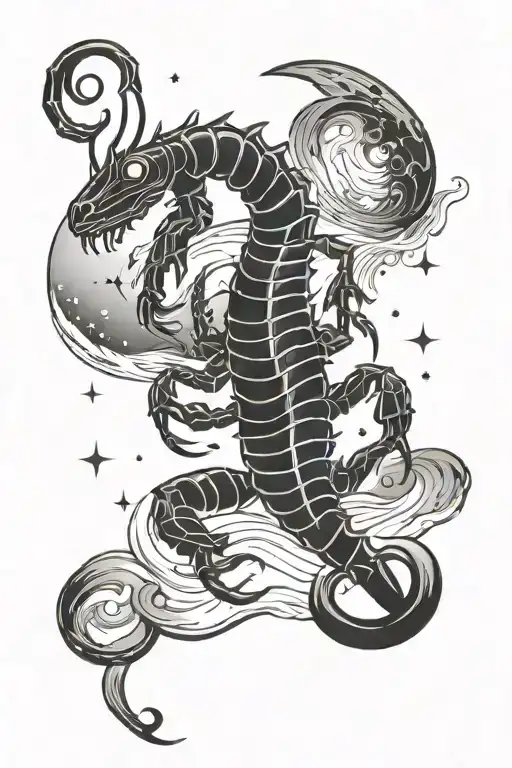 Scorpion In A Sea Wave Under Moon And Stars Setting