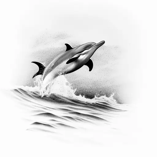 A Realistic Black-grey Tattoo Of A Dusky Dolphin Gracefully Swimming In The Ocean