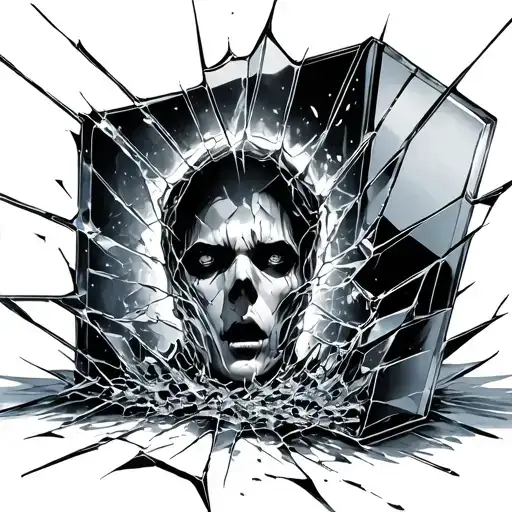 Shattered Glass With A Dark Figure Barely Visible In It