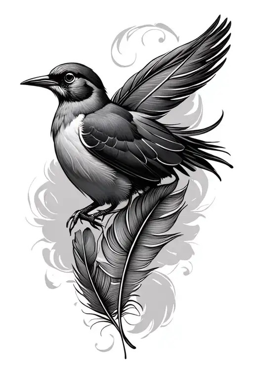 Bird And Feather Side By Side