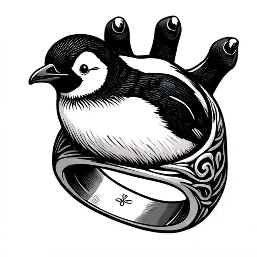 Ring Tattoo With Penguin On Fingure