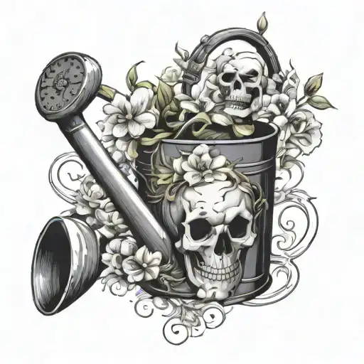 A Watering Can Held By Skeleton Hand Watering A Heart With Flowers