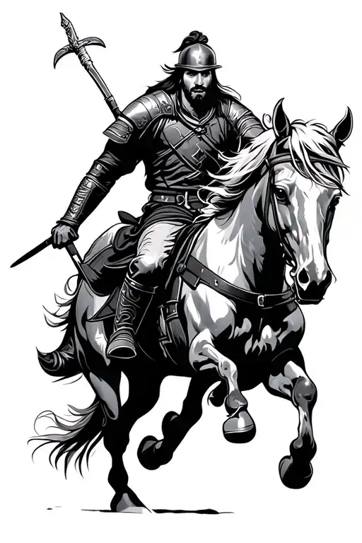 Warrior On A Charging Horse Galloping