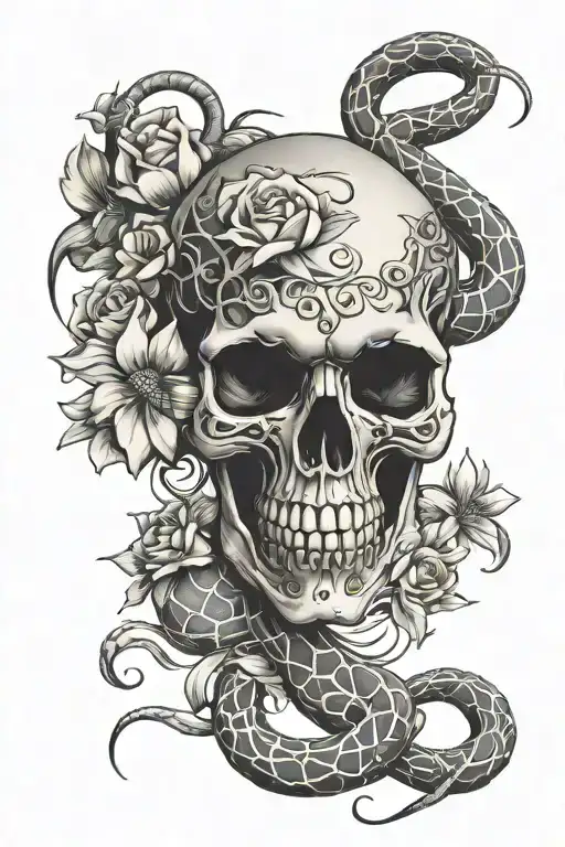 Skull Spider Nail Snake Flowers Japanese