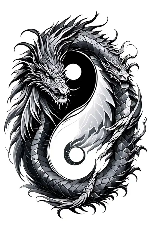 2 Dragons Yin Yang Symbol Formed Using Intricate Geometric