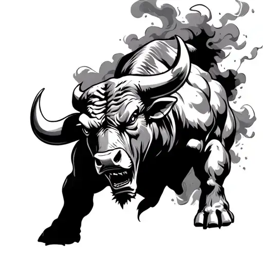 Big Muscular Realistic Angry Bull About To Attack With Smoke Setting