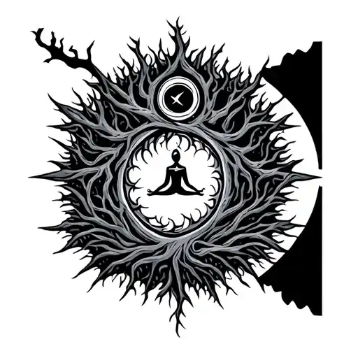 Tree With Meditation Symbol At Roots
