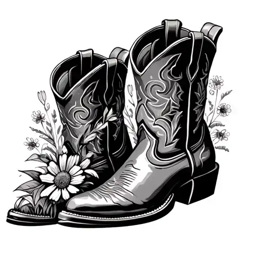 Cowboy Boots With Wildflowers Coming Out Of The Boots