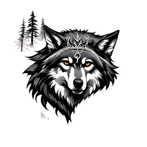 Wolf In The Forest And With A Queen In The Middle Half Back