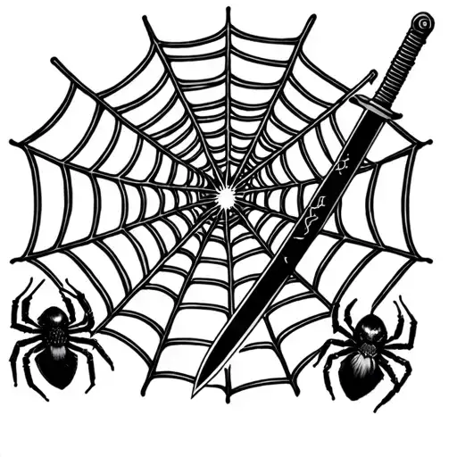 Spiderweb And Spiders With A Katana In The Middle