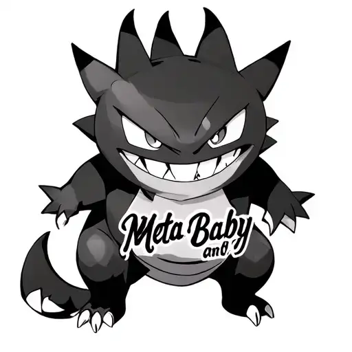 Full Chest And Arm Tattoo Design With The Words Meta Baby And Gengar From Pokemon