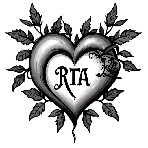 Heartbeat Tattoo With Name Rita Intertwined With Vine Leaves