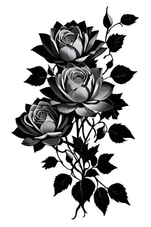 A Lot Of Small Roses And Lotus Flowers With Vines