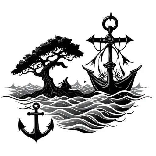 Tree And Anchor With Waves