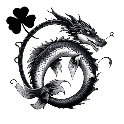 4 Leaf Clover Koi Fish And Dragon Horseshoe