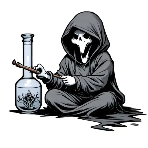 A Small Ghost Holding A Bong On His Lap Wearing A Hood